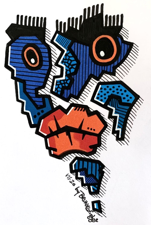 « African Mask » Promarker, Posca sur papier - dessin original - 11x18 Brunaldinho - 07/20
