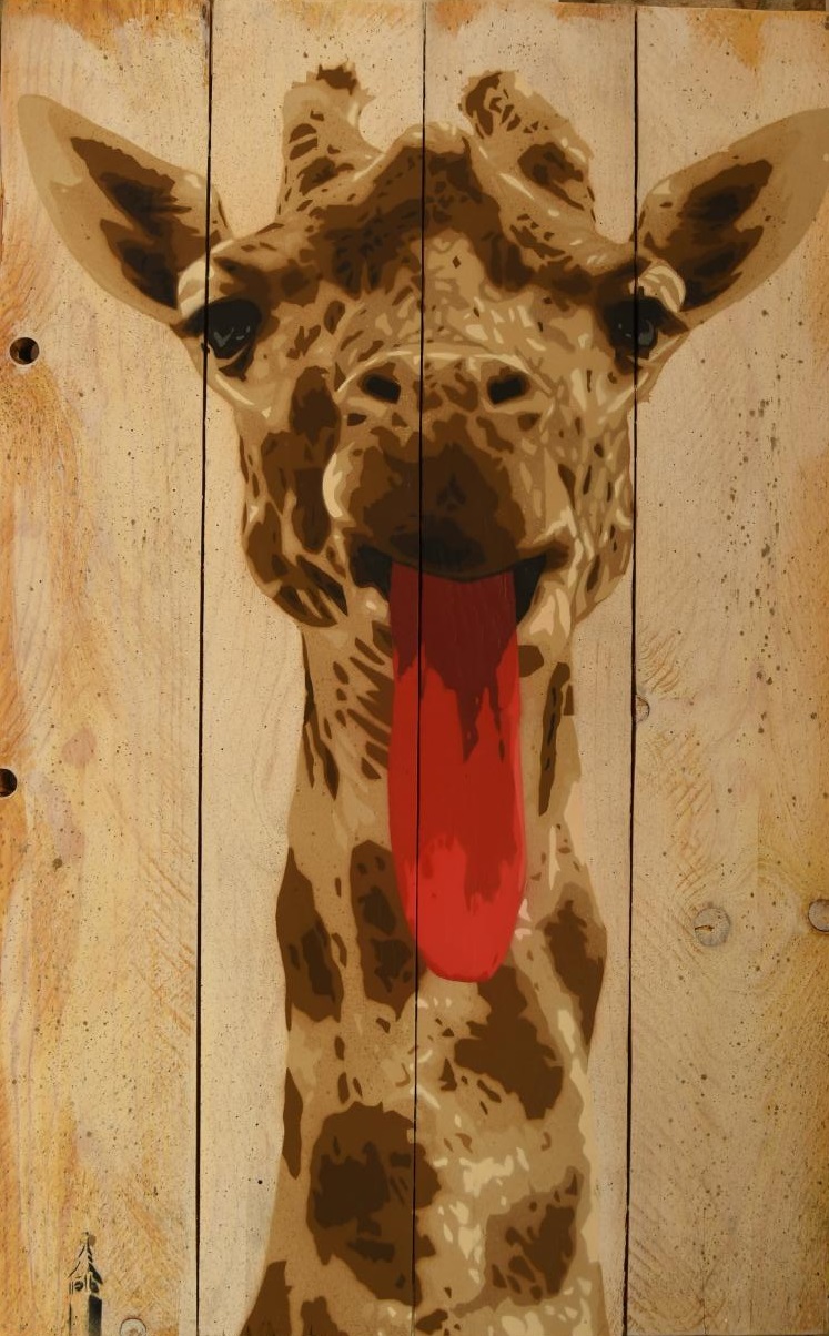 « Animal Stone,Sophie Stone » pochoir spray acrylique bois 92cmx58cm Big Ben 2021